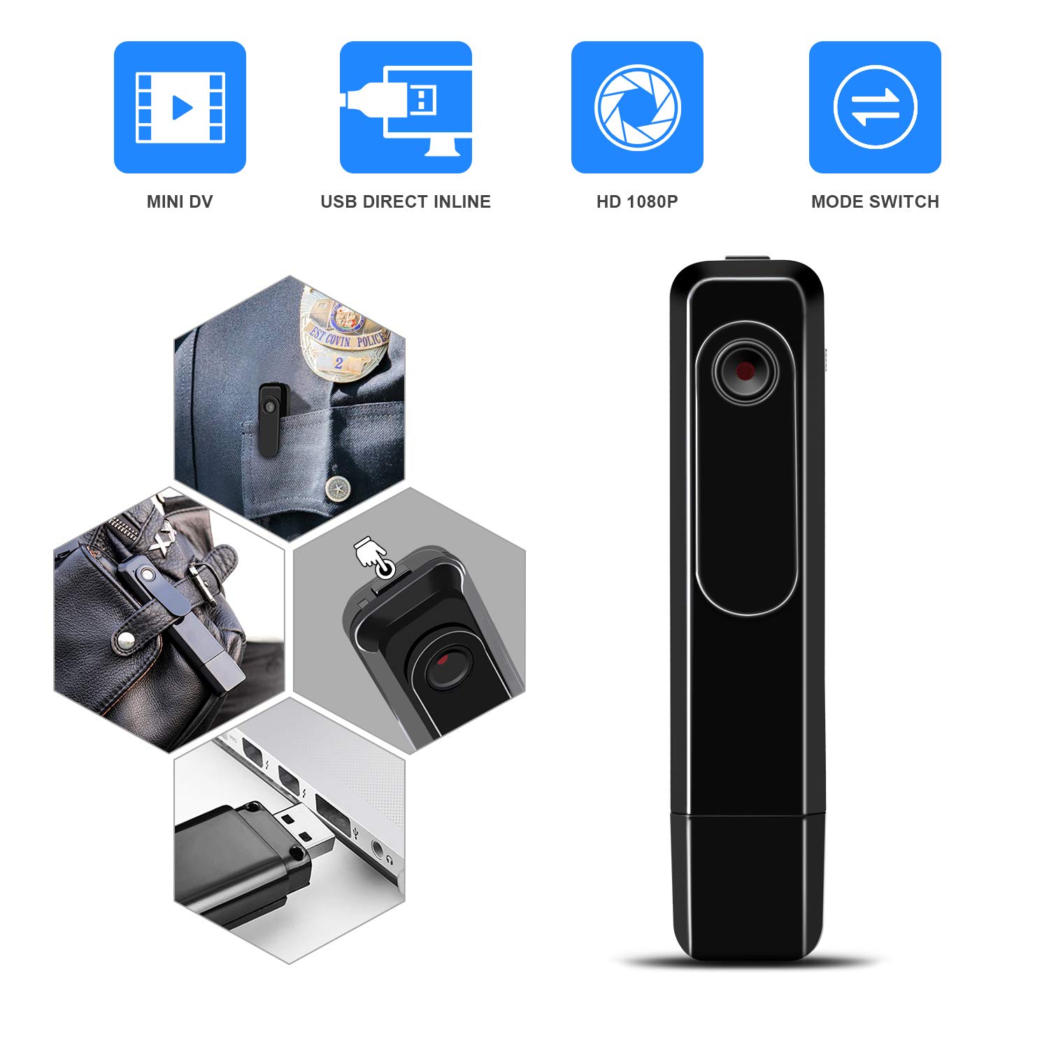 Mini Body Camera with USB Port DZFtech Body Spy Cam HD 1080P Wireless Portable Hidden Spy Pen Body Cameras Wearable Video Recorder with Clip Body Camera Easy to Record for Home/Office