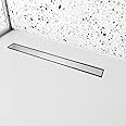 24 inch Linear Shower Drain with Removable Square Hole Panel by Using Brushed 304 Stainless Steel Process, Linear Drain Equipped with Adjustable Feet and Hair Strainer