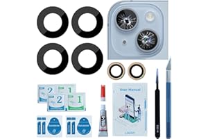 LOZOP 2 Sets OEM Rear Camera Glass Lens Replacement with Adhesive Pre-Installed Compatible for iPhone 14/14 Plus/15/15 Plus (2 Pieces/Set) with Repair Tools and Installation Manual