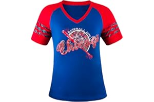 FANSAMER Womens City Baseball Fans Vintage Sporty V-Neck Tee Shirts - Navy & Red