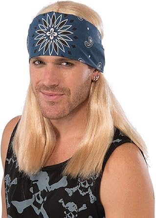 Adults 80s Rockstar Rock Star Blue Bandana Blonde Wig Costume