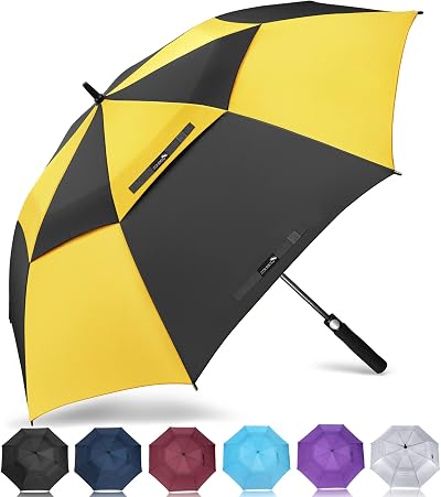 ZOMAKE Golf Umbrella 62in Windproof Double Canopy Yellow Black