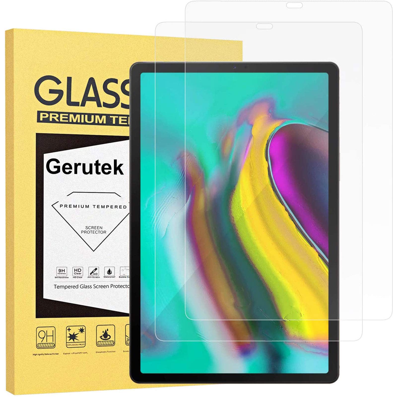 Gerutek 2 Pack Screen Protector for Samsung Galaxy Tab S5e/S6 10.5 inch tablet, SM-T720/T725,SM-T860/865 Tempered Glass Screen Protector [Ultra Clear] [Anti Scratch] [Bubble-Free] for Galaxy S6/S5e — image 1