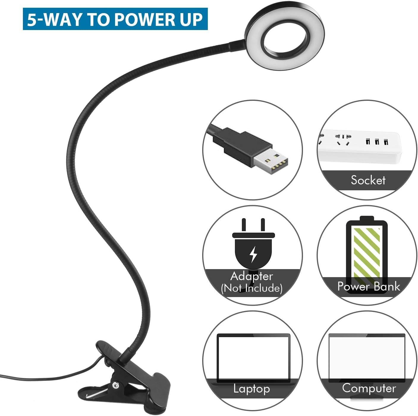 Clip on Light Reading Lights - iVict 24 LED USB Book Clamp Light with 3 Color Modes, 10 Brightness Dimmer and Auto Off Timer, Eye Protection Kids Desk Lamp, 360 ° Flexible Gooseneck Bed Night Light: Home Improvement