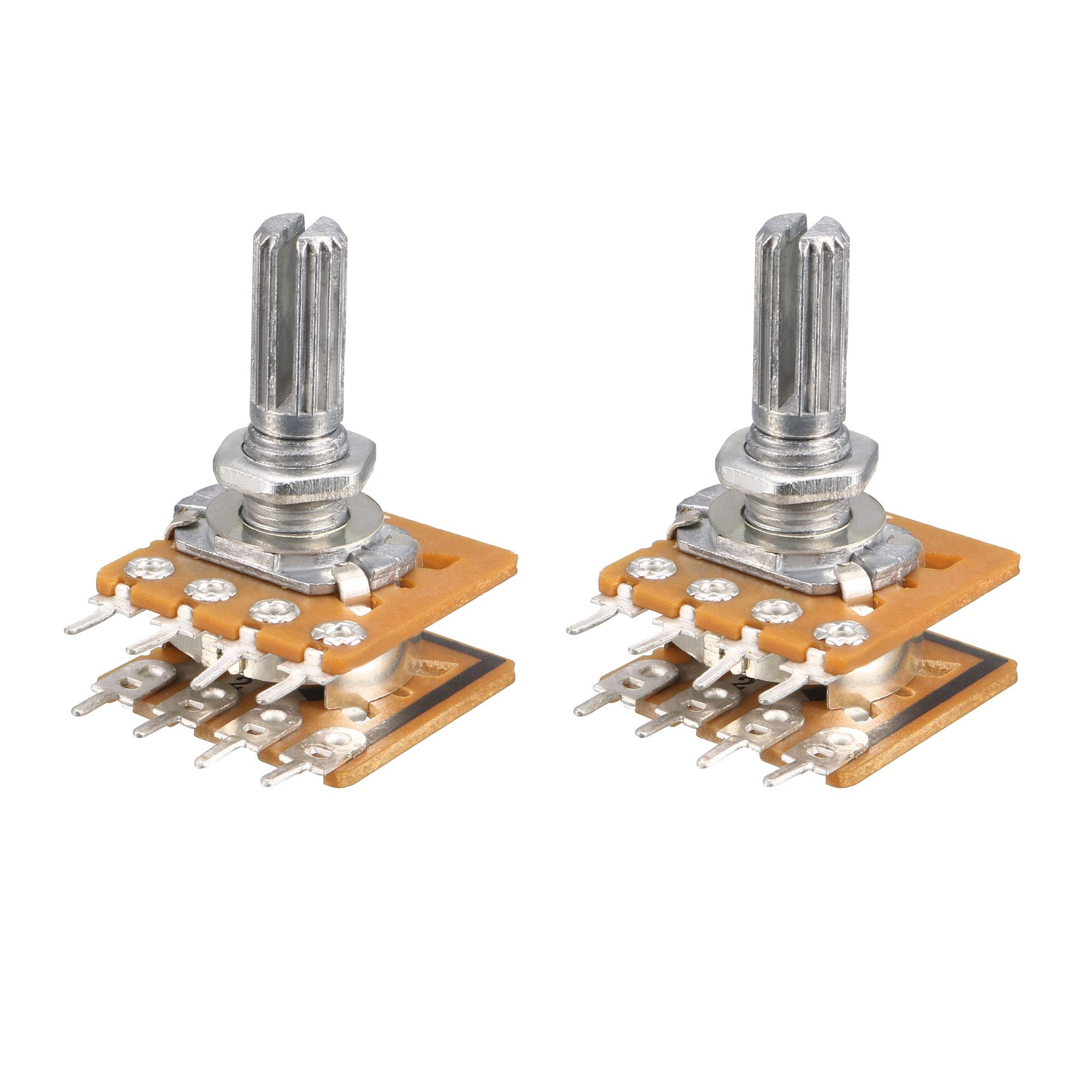 sourcingmap 2 Pcs Knurled Shaft Dual Taper Linear Potentiometer 50K Ohm B50K