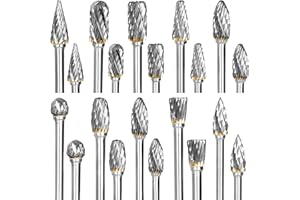 GIWOSK 20 Pcs Carbide Burr Bits 1/8" Shank Fits Rotary Tool, Tungsten Carbide Steel Double Cut Rotary Burrs Set for Rotary To