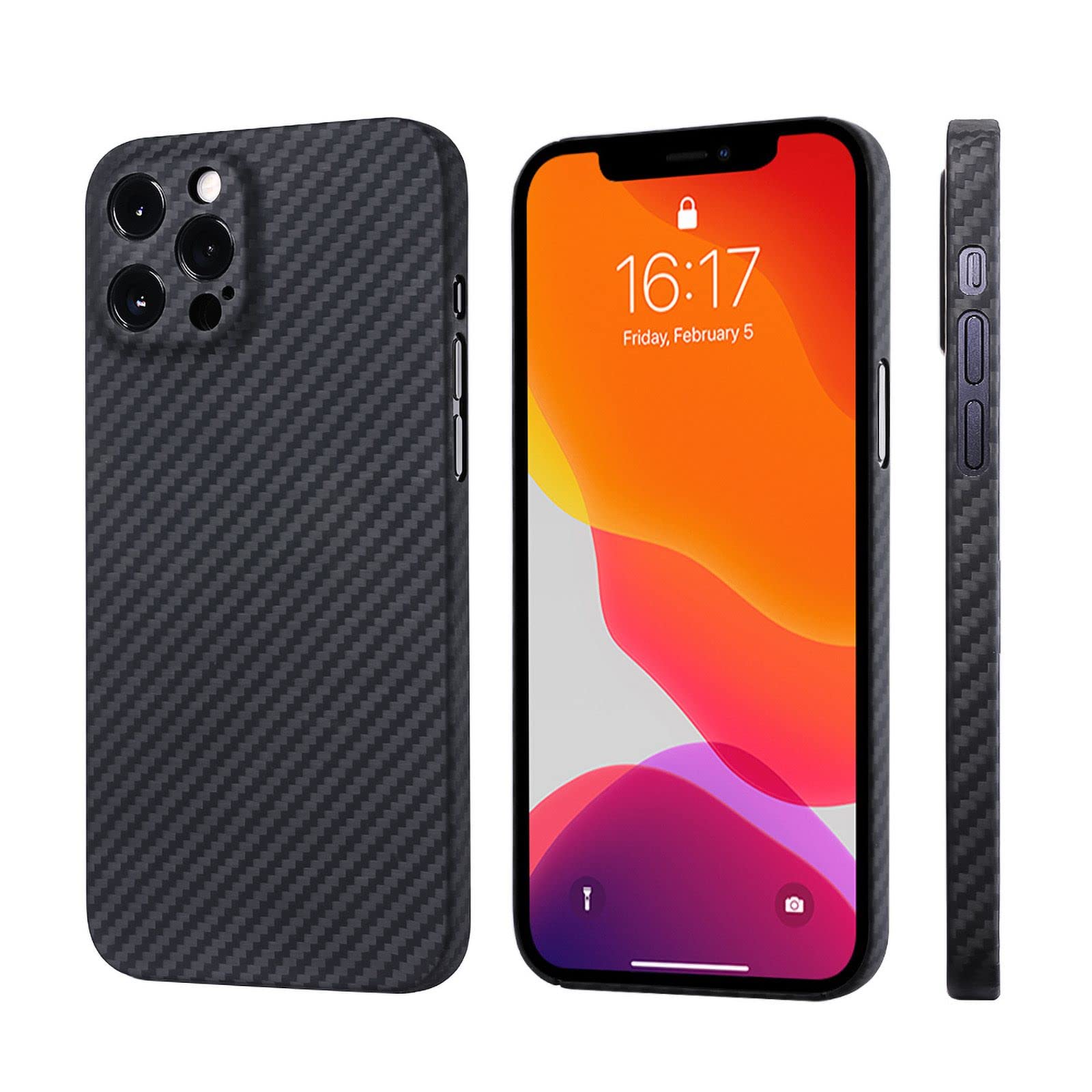 OUGIC Sisyphy Super Slim Case for iPhone 13 Pro 6.1", Real Aramid Fiber Protective Cover Skin, Soft Touch Sturdy Durable Carbon Case, Snap-on Back Cover Wireless Charging Friendly Black