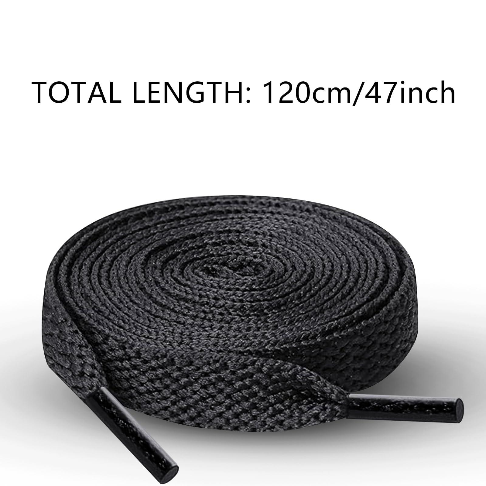 YOLCAR 120cm/47inch Flat Shoe Laces for Sneakers, Sturdy Polyester with Non-Fray Tips, Ideal for Various Wear and Bags, Black