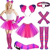 Vermeyen Pink Purple Cat Costume Include Cat Ears Furry Tail Striped Socks Tutu Skirt for Halloween Cosplay Accessories