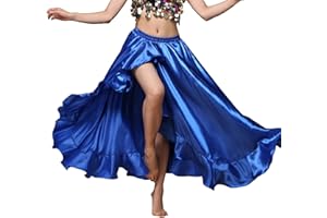 MUNAFIE Belly Dance Skirt Satin Split Side Long Skirts for Women