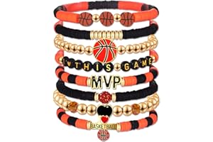 HZEYN Basketball Bracelets for Women - Stackable Beaded Friendship Bracelets for Game Day Sports Mom Accessories