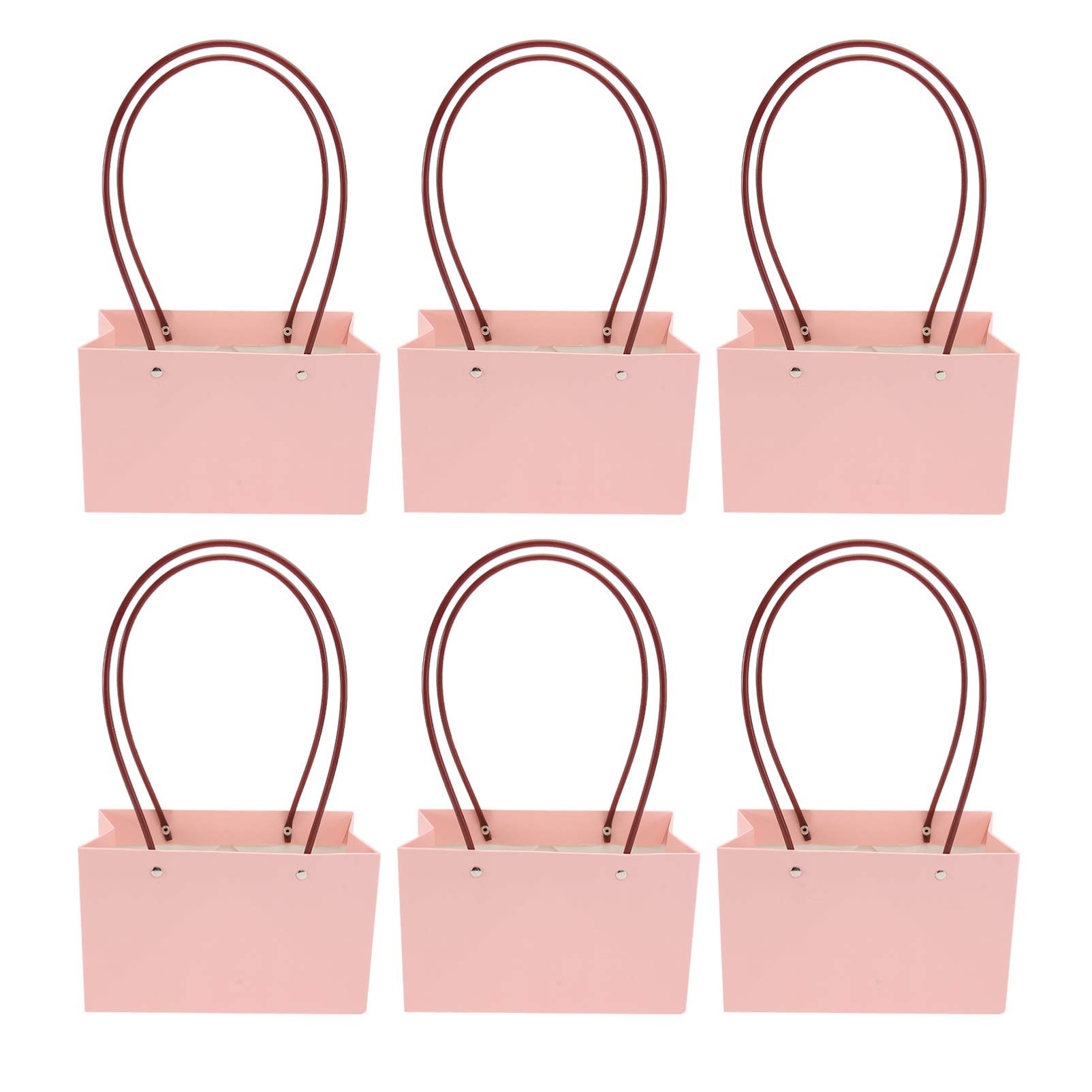 6pcs Paper Bag Portable Flower Box Waterproof Paper Handy Bag Kraft Flower Handbag(Pink)