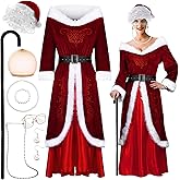 Croknit 10 Pcs Women's Mrs. Claus Santa Costumes for Adult Women Deluxe Christmas Party Cosplay