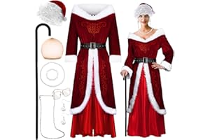 Croknit 10 Pcs Women's Mrs. Claus Santa Costumes for Adult Women Deluxe Christmas Party Cosplay