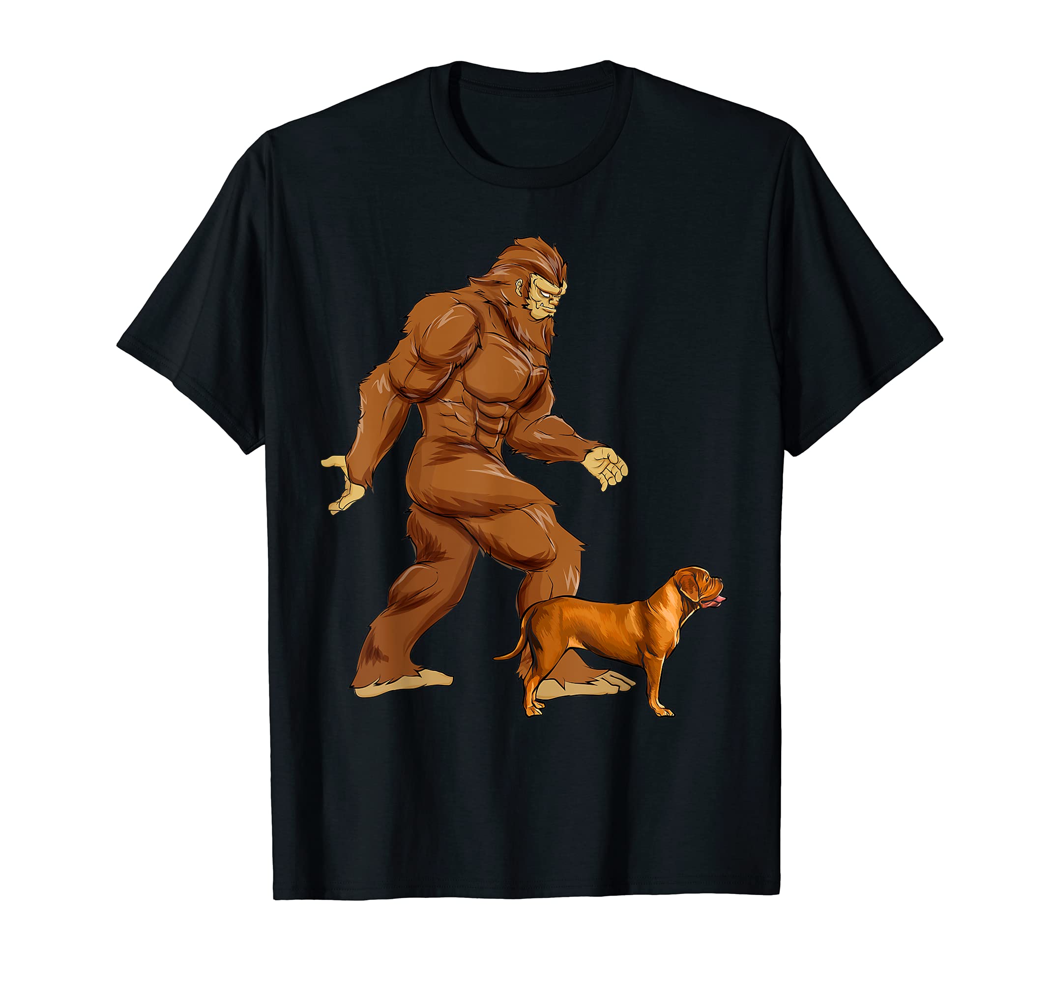 Funny Bigfoot Walking Dogues de Bordeaux Sasquatch Dog T-Shirt
