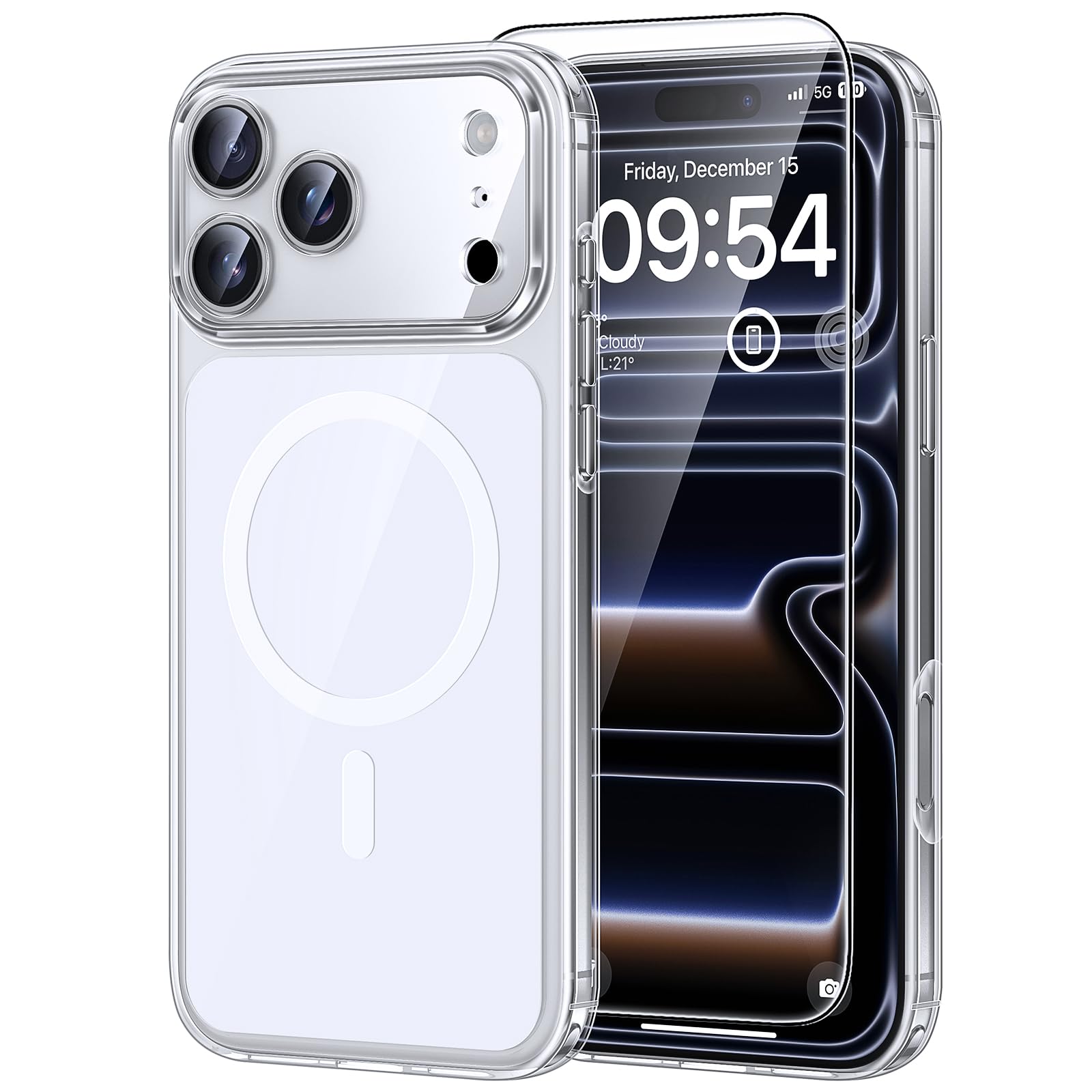 Photo 1 of TAURI Original Design for iPhone 17 Pro Max Case, Compatible with MagSafe with Screen Protector, Anti-Yellowing Military-Grade Protection Shockproof Magnetic iPhone 17 ProMax Case, Clear White