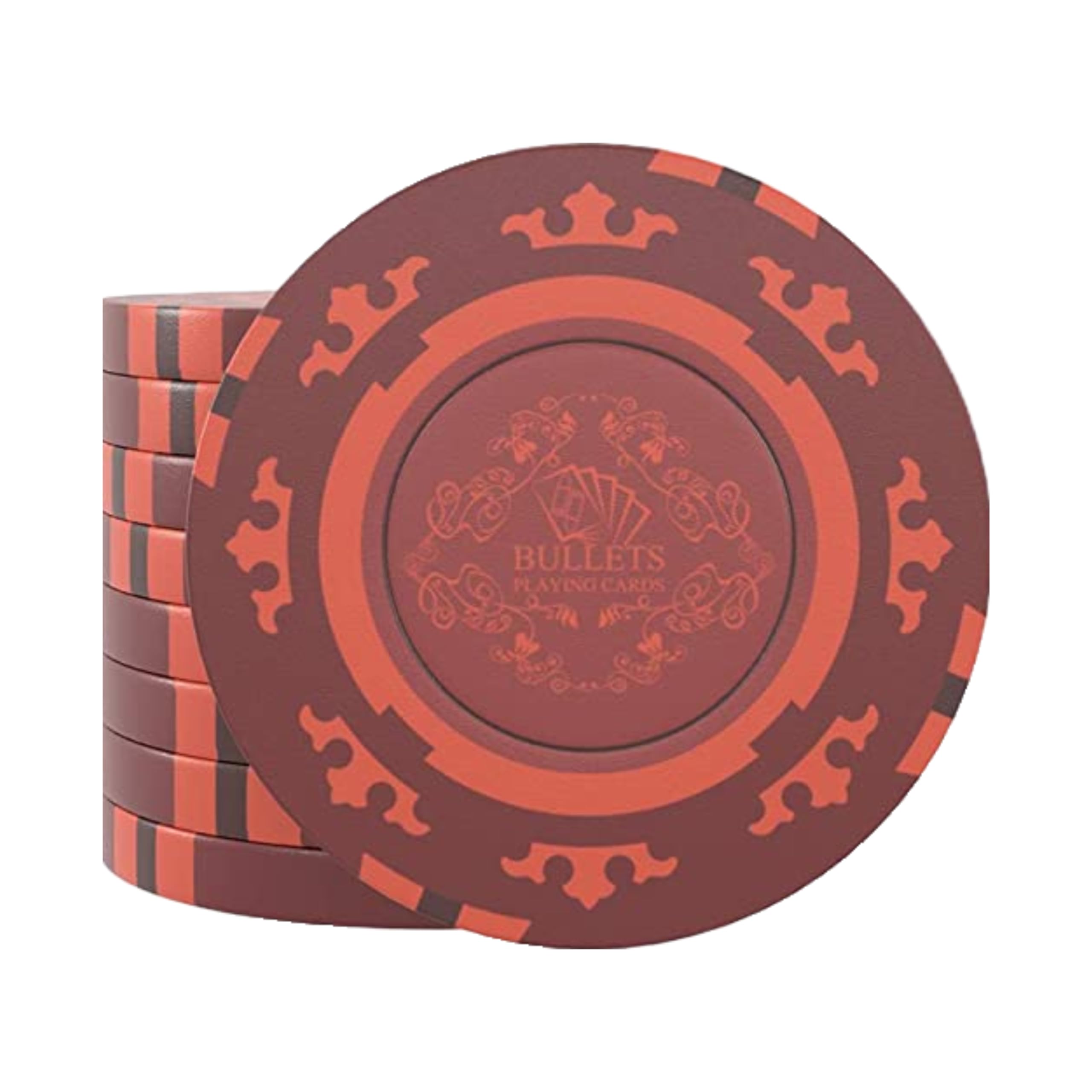 Bullets Playing Cards, 25 Clay Poker Chips Corrado for Poker Set, Without Values, 14 g, 4 cm Diameter, Colour Red