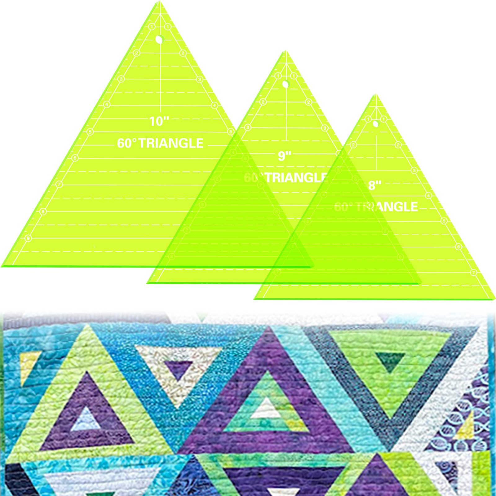Photo 1 of ***JUST 8 & 9***
3 Pcs 60 Degree Triangle Ruler for Quilting 8 9 10 Inch Acrylic Template Rulers Quilting Sewing Layer Cake Patchwork Supplies for Cutting Pattern DIY Craft(Green)