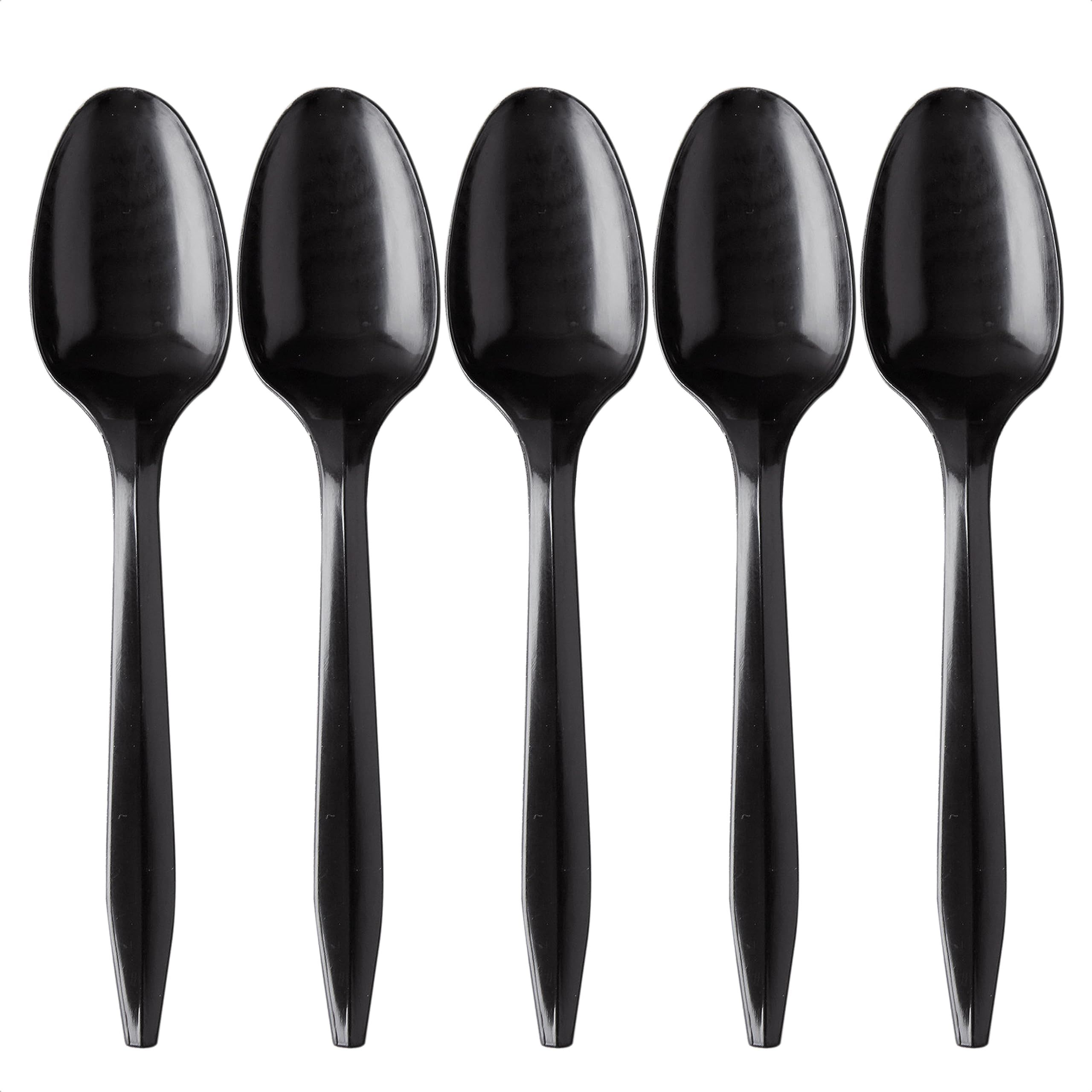 Photo 1 of 100 Plastic Spoons Black Medium Weight | Plastic Cutlery Disposable Spoons Utensils - Durable Plasticware Teaspoons Cutlery | Great For Celebrations, Parties, Travels, Events, And Everyday Use