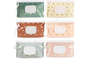 FEBSNOW 6 Pack Baby Wipes Dispenser, Portable Refillable Wipe Holder, Baby Wipes Container, Reusable Wipes Case, Baby Travel 