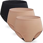 Women Leak Proof Incontinence Underwear Washable Absorbency Protective Postpartum Panties 2.0 OZ Bladder Control 3 Pack (1 Black-2 Nude. L)