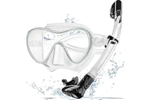 Bairuifu Snorkel Mask, 100% Food Grade Silicone Full Dry Top Snorkel Set Anti-Fog Scuba Mask, Professional Snorkeling Gear for Adults