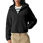 GTLIAE Women's Hoodie Half Zip Sherpa Fleece Pullover Lightweight Cropped Jacket with Zipper Pockets