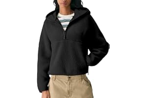 GTLIAE Women's Hoodie Half Zip Sherpa Fleece Pullover Lightweight Cropped Jacket with Zipper Pockets