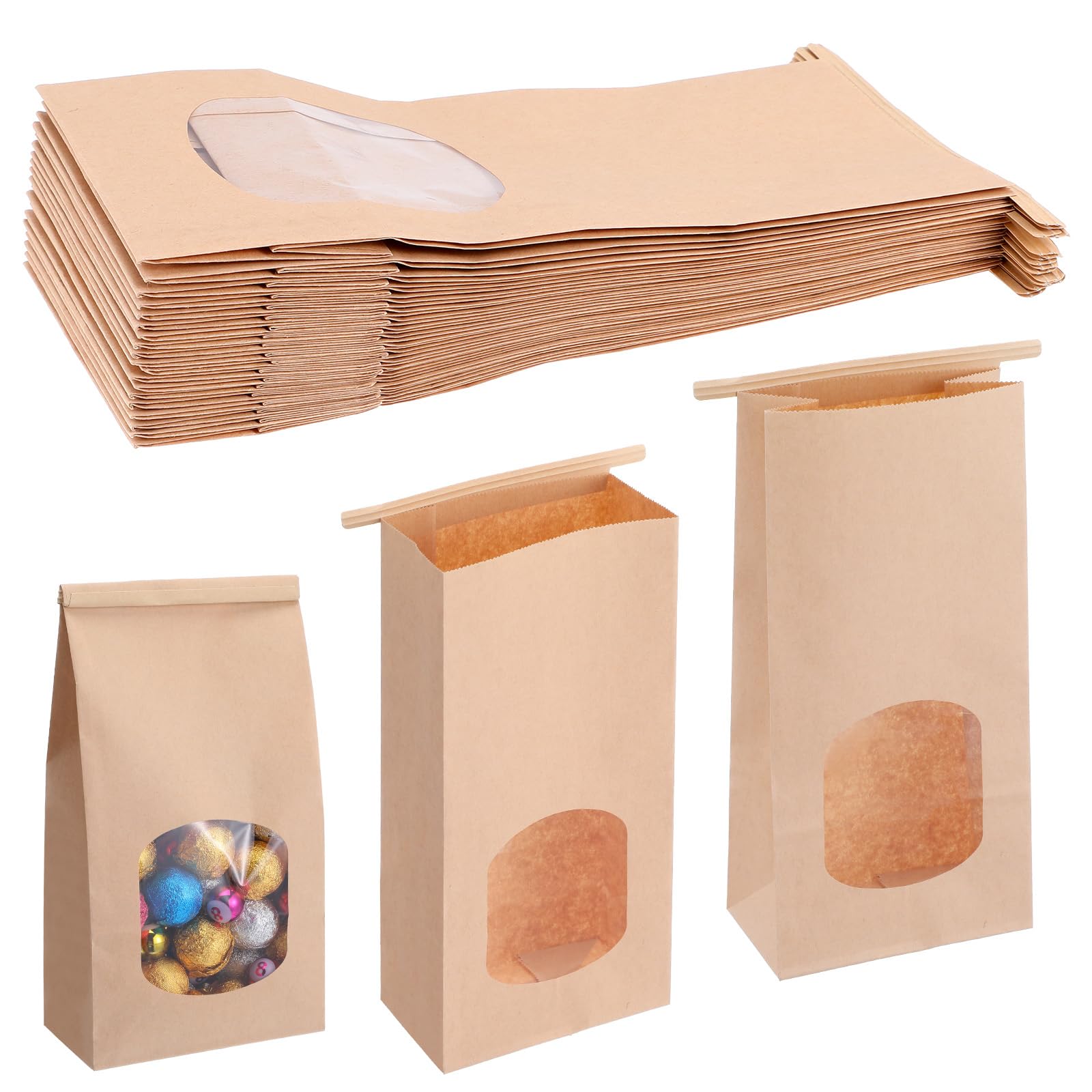 Photo 1 of 100pcs Small Bakery Bag with Window, Cookie Bag Pastry Bages Kraft Paper Bages, 9.65x6.1x2.76 in Tin Tie Tab Bags Brown Window Bags ?
