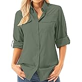 Womens UPF 50+ UV Sun Protection Safari Shirts Long Sleeve Outdoor Cool Quick Dry Fishing Hiking Gardening Shirts