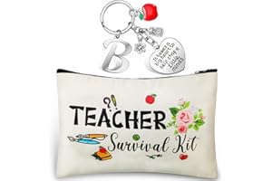 Hinly Teacher Appreciation Gifts Set Teacher Survival Kit Bag Keychain with Initial Makeup Pouch Cosmetic Bag for 2025 Graduation(B Style)