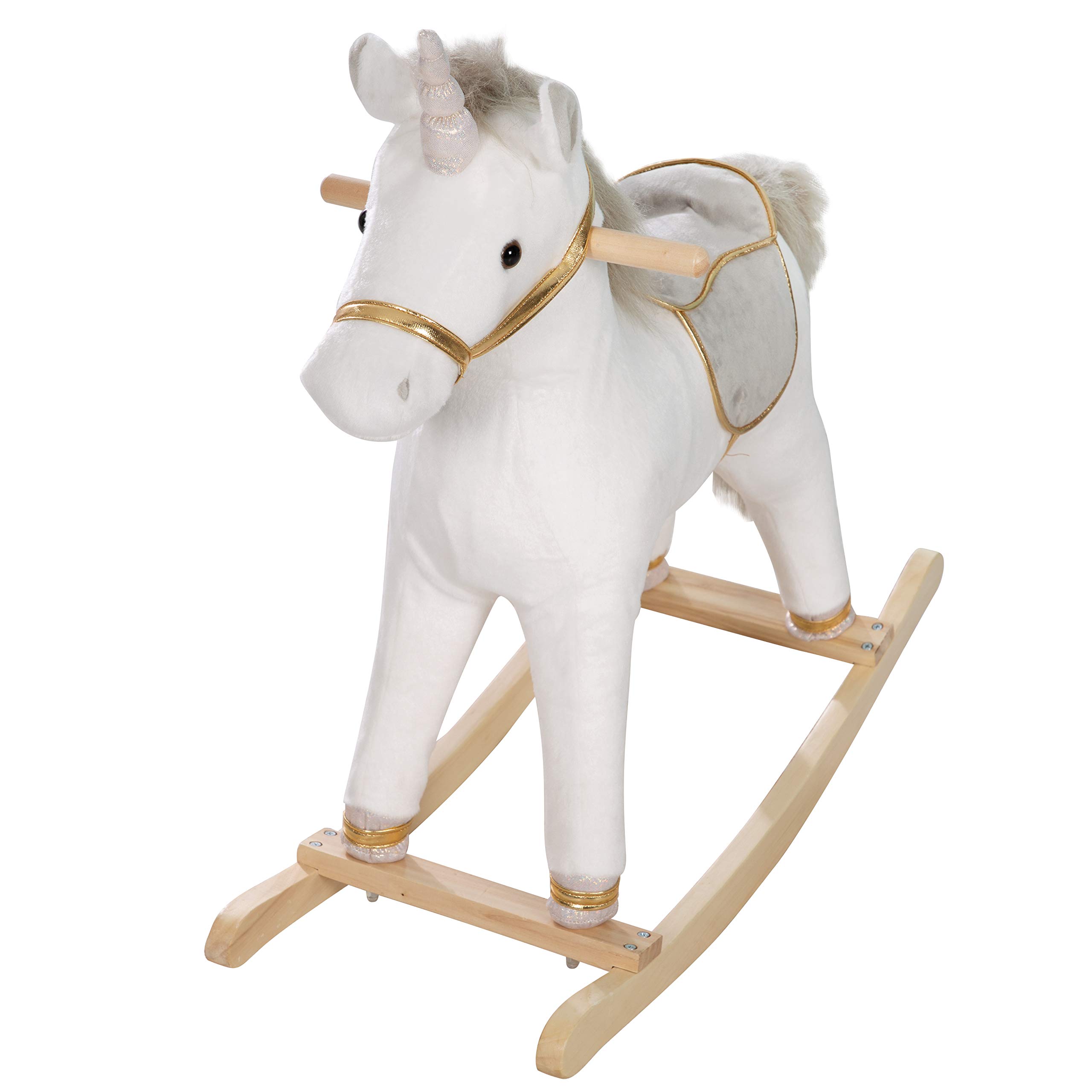 roba Rocking Unicorn, Padded, Saddle and Bridle in Gray/Gold, 63x31x73cm, from 24 Months