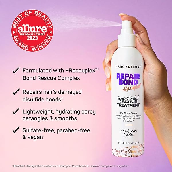 MARC ANTHONY BOND REPAIR LEAVE IN HAIR CONDITIONER TREATMENT FOR DRY & DAMAGED HAIR, REPAIR BOND – TREATMENT & DEEP CONDITIONING MOISTURIZER REDUCES BREAKAGE & FLYAWAYS – FIGHTS & REDUCES FRIZZ
