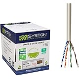 Cat5e Bulk Cable 500ft Pure Copper, Outdoor / Indoor Heat Resistant, Solid 350Mhz, 24AWG, UTP, Riser Rated CMR, Gray by Syston Cable