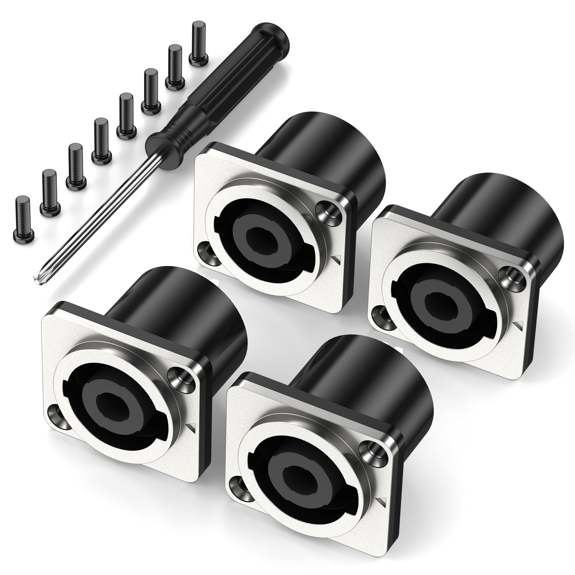 Jumwa 4Pack 4 Pole Speakon Panel Twist Lock Speaker Connector Socket Metal Panel Jack Mount Compatible with Neutrik Speakon NL4MP, NL4MPR, NL4FC, NL4FX, NLT4X, NL4 Series, NL2FC, Type5