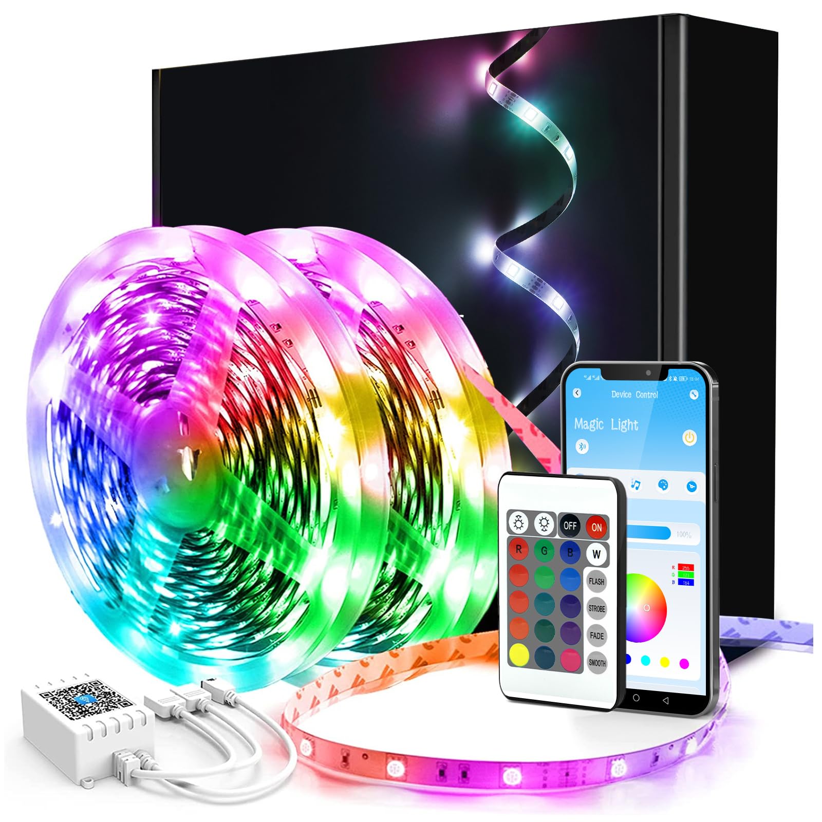 phopollo Led Strip Light, 40m led Light Strips with Remote & App Music Sync Mode Smart Flexible Lights for Bedroom Ceiling Party Stairs (20Mx2) — image 1