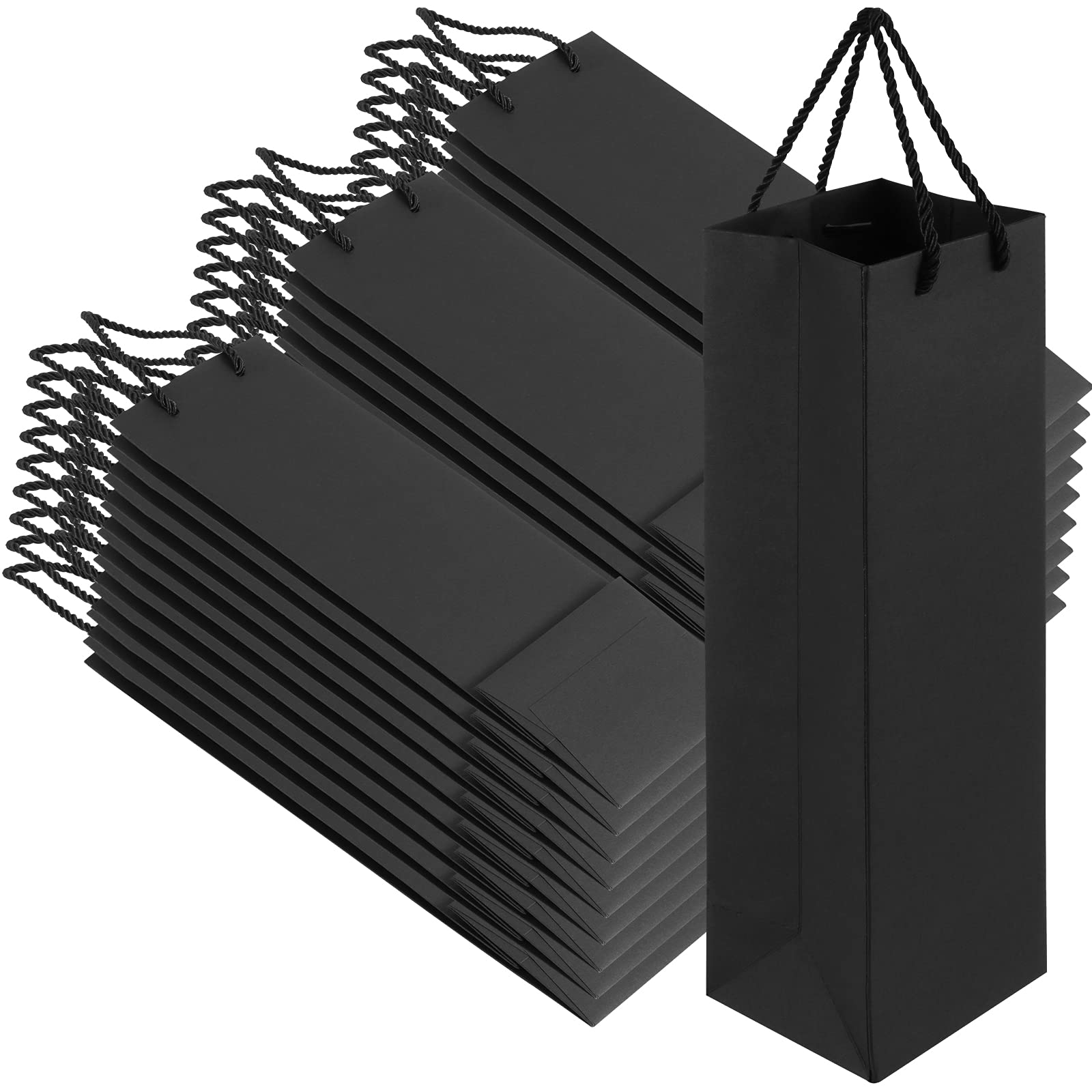 SEUNMUK 30 Pack Wine Gift Bag Black, 250 GSM Thick Strong Paper Wine Gift Bags with Handles Elegant Paper Wine Bags for Party Shopping Retail Wedding 11 x 9 x 35cm