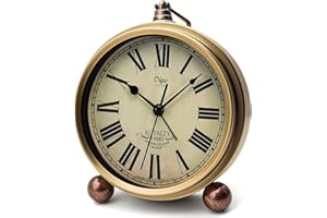 Maxspace Table Clock, Golden Metal Retro Non-Ticking Alarm Clock for Bedroom, Vintage Battery Operated Silent Quartz Movement