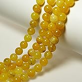 MJDCB Natural Stone Beads 10mm 35pcs Round Yellow Dragon Vein Agate Loose Gemstone Bead Charms for Jewelry Making Bracelet Necklace Earring Pendant