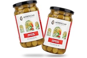 MOROCCAN OLIVE GROVE - Picholine Pitted Green Olives, Premium Handpicked Gourmet Olives, Traditionally Cured Pitted Olives, Versatile Snacks and Natural Flavor Enhancer, 2-Pack, 700 grams per Jar