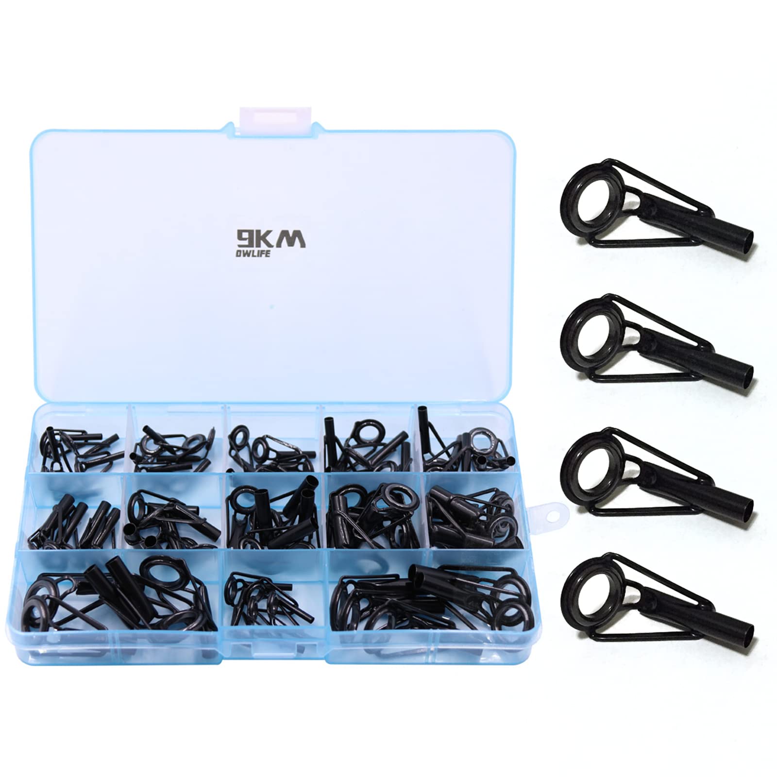 9KM DWLIFE Fishing Rod Tips Eye Repair Kit 20sizes Fishing Pole Tips Replacement Kit Stainless Steel Ceramic Guides Ring for Saltwater Freshwater Fishing (Large - 60pcs)