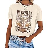 Country Concert Crop T Shirt Women Vintage Graphic Western Cowgirl Tee Casual Short Sleeve Rodeo Cowboy Crop Tops