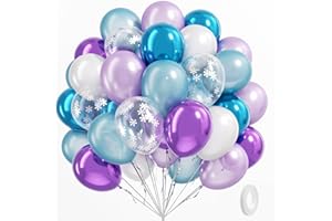 BAUANOOY Frozen balloons, 60pcs 12 Inch Purple and Blue Balloons with Snowflake Confetti Balloons for Winter Theme Party Supplies Baby Shower Wedding Frozen Birthday Party Decorations