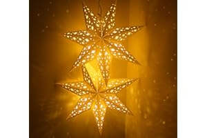 HOUISM HOUÍSM 3 Pack 17" 3D Paper Star Lanterns with LED Fairy Lights - Christmas Star Hanging Decor for Xmas Tree Wedding Party Home Indoor Outdoor Holiday Decorations