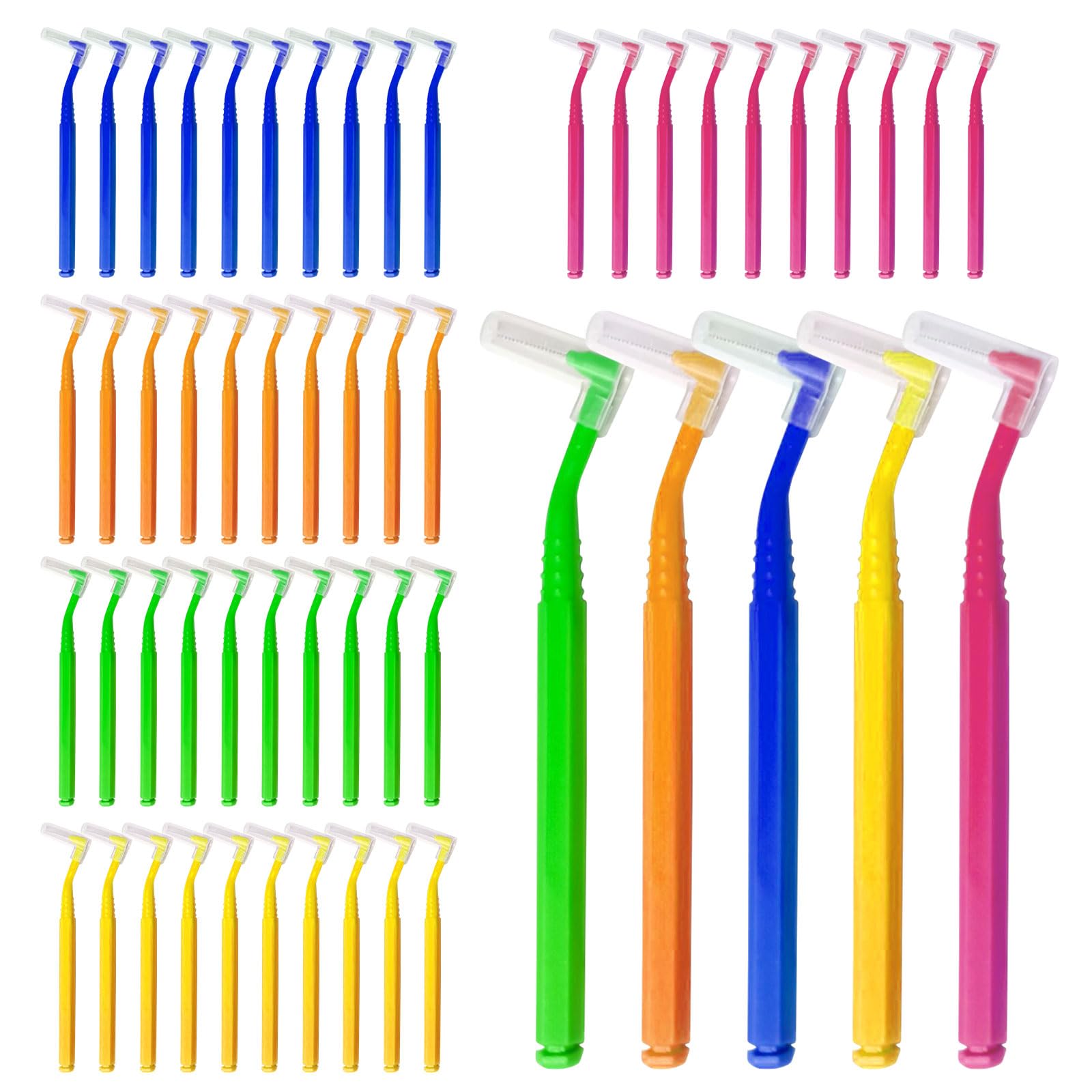SKHAOVS 50 Pieces Interdental Brushes,Dental Brushes for Between Teeth and Gums,Gap Brush with Non-Slip Handle,Orthodontic Universal Care Teeth Braces CleaningInterspace Cleaning (5Colours)