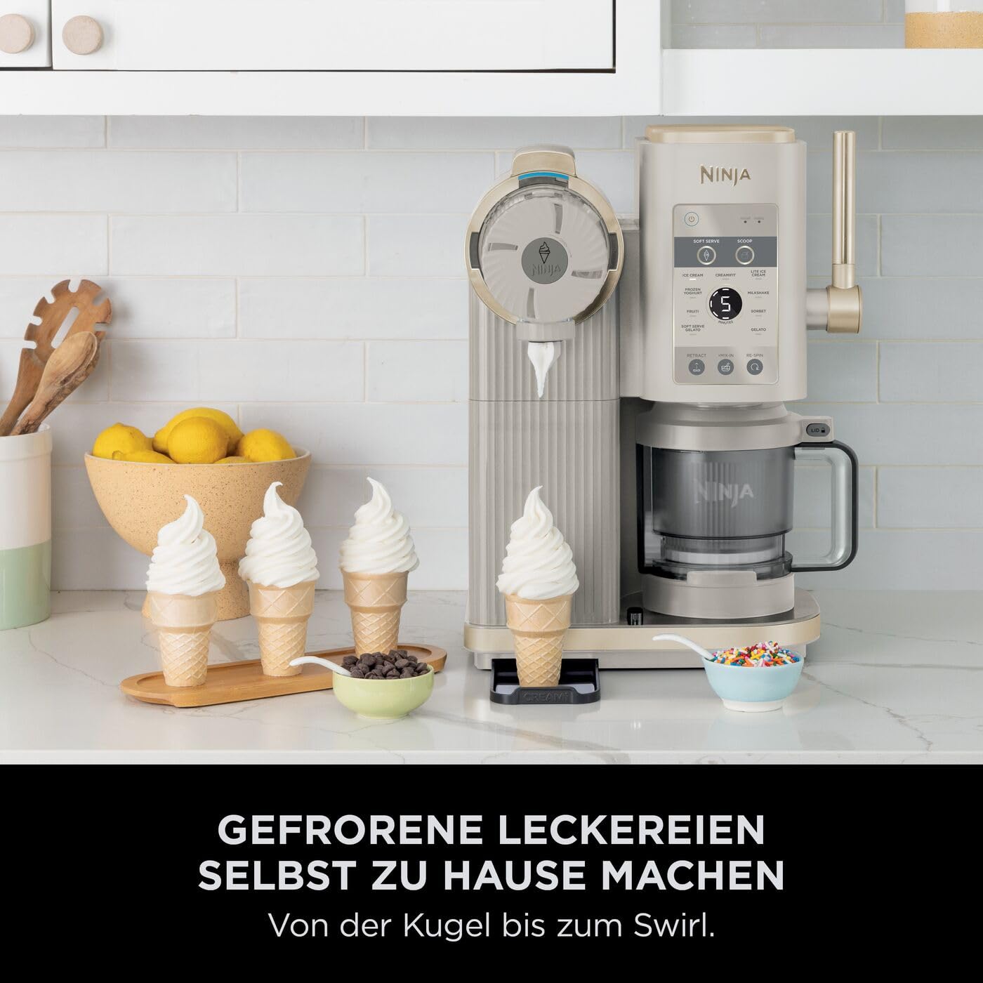 Ninja CREAMi Scoop & Swirl Eismaschine mit 2 Behältern, 13 Funktionen, für Eiscreme, Softeis, Gelato, Sorbet, Milchshakes und mehr, mit Mix-In-Funktion, Stone Gold NC701EUSTGD 7