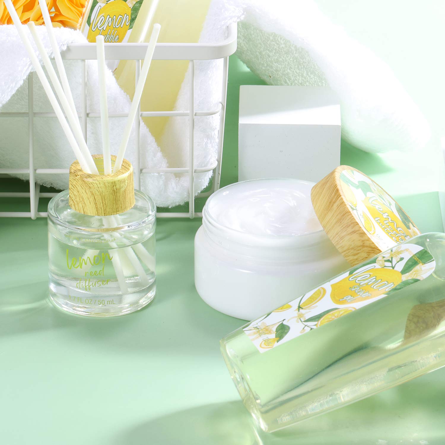 Spa Gift Baskets for Women- 10 Pcs Lemon Scent Bath Set in Beautiful Tote Bag, Best Women Gifts Set for Birthday Christmas : Beauty