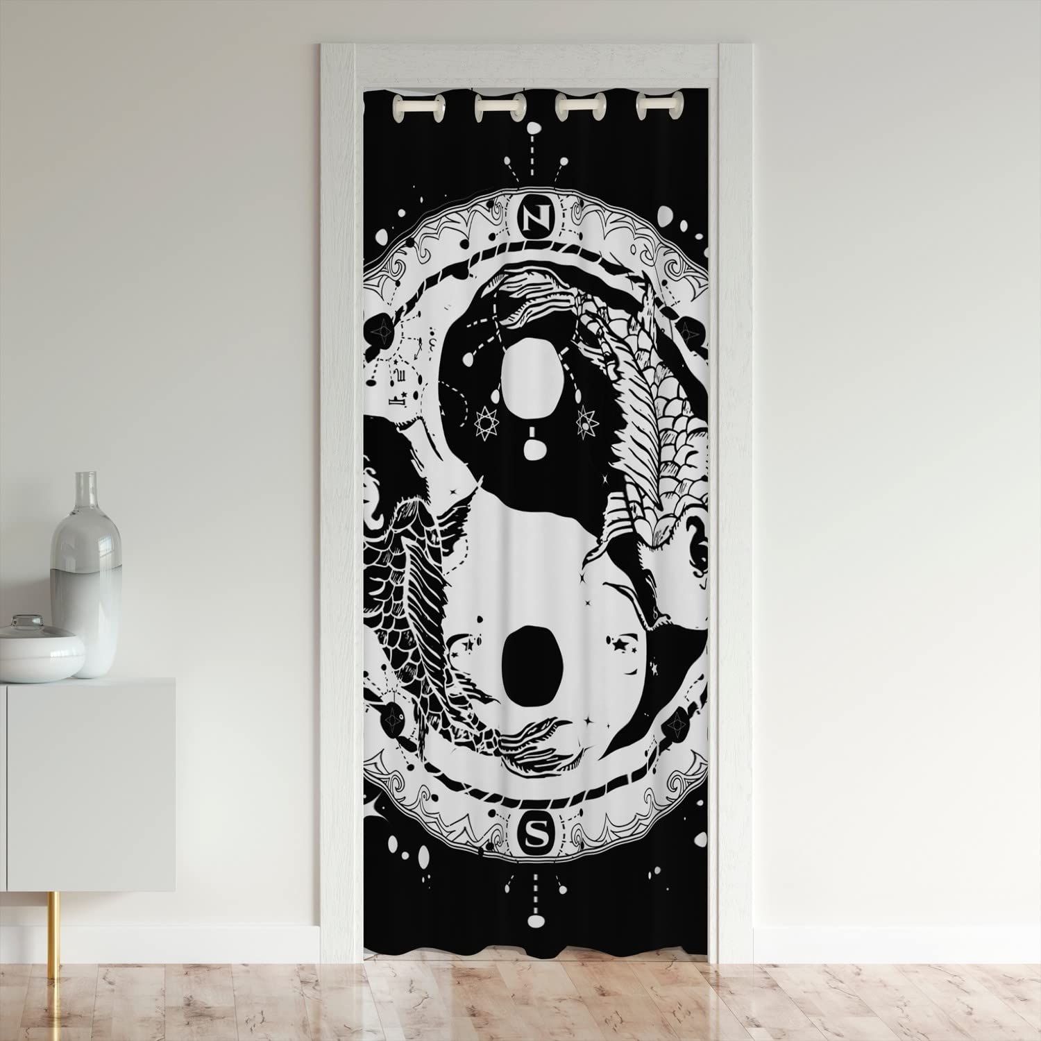 Loussiesd Yin Yang Door Curtain for Doorway Privacy 86x203cm Boho Trippy Art Decorative Door Curtain for Doorway Privacy Home Decor Gossip Koi Couple Fish Chinese Style Black White Window Treatments
