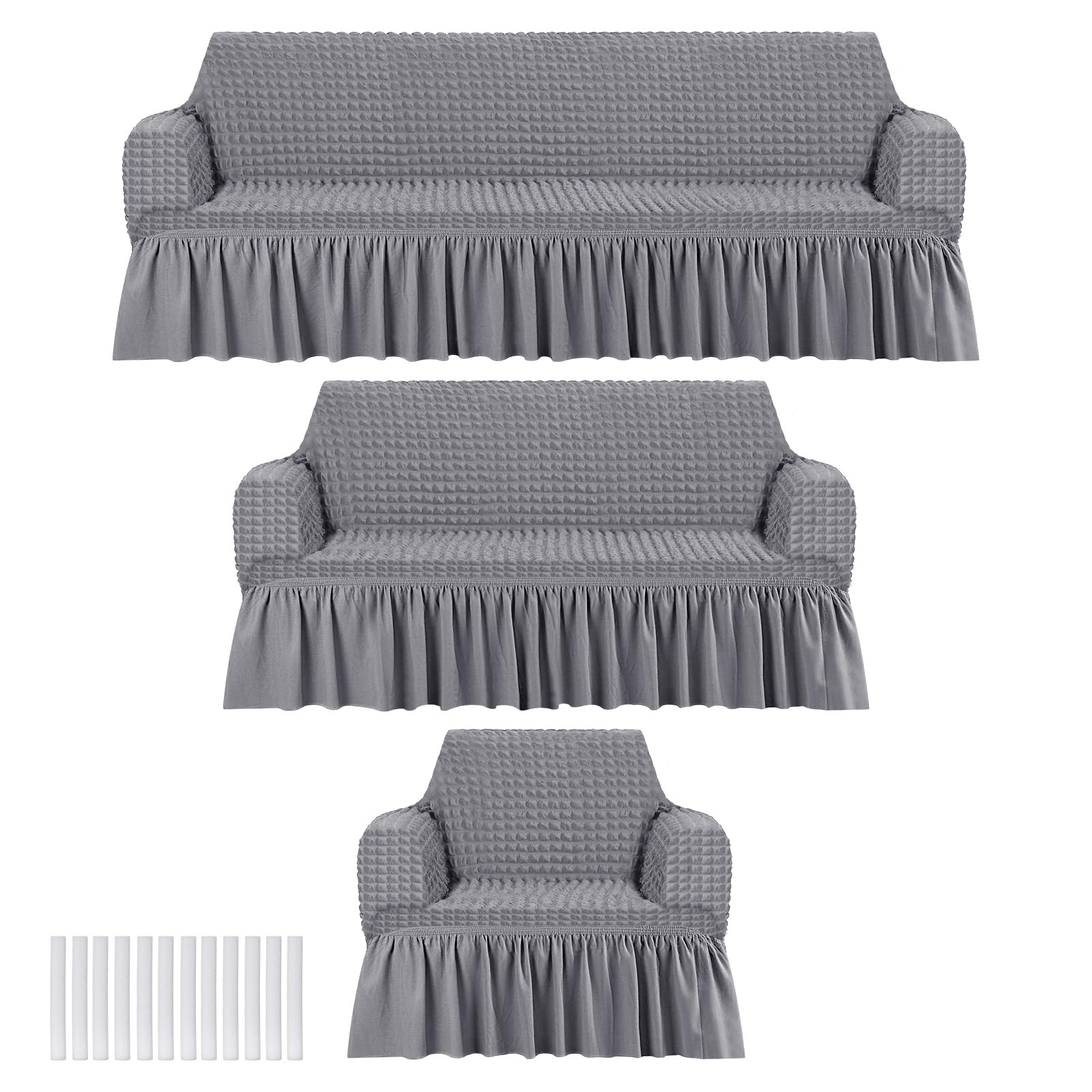 Photo 1 of Fanfanwin 3 Pcs Sofa Slipcover Set for Couch Cushion Durable Washable High Elastic Stretchable Furniture Couch Covers with Skirt for Sofa Loveseat Arm Chair(Light Gray,Seersucker)