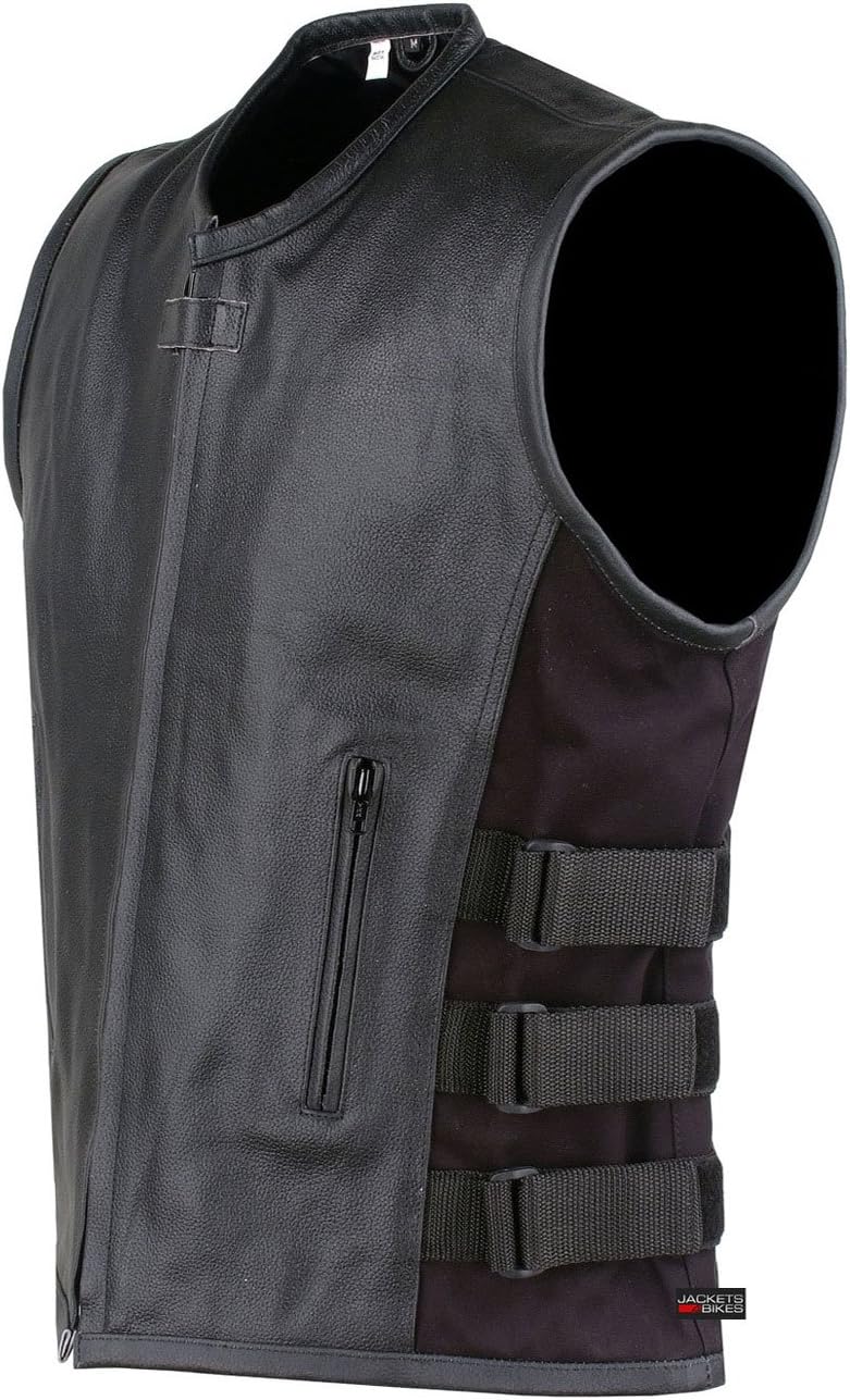 New Men's Armor Biker Motorcycle Leather Adjustable Vest Stylish Black: Automotive